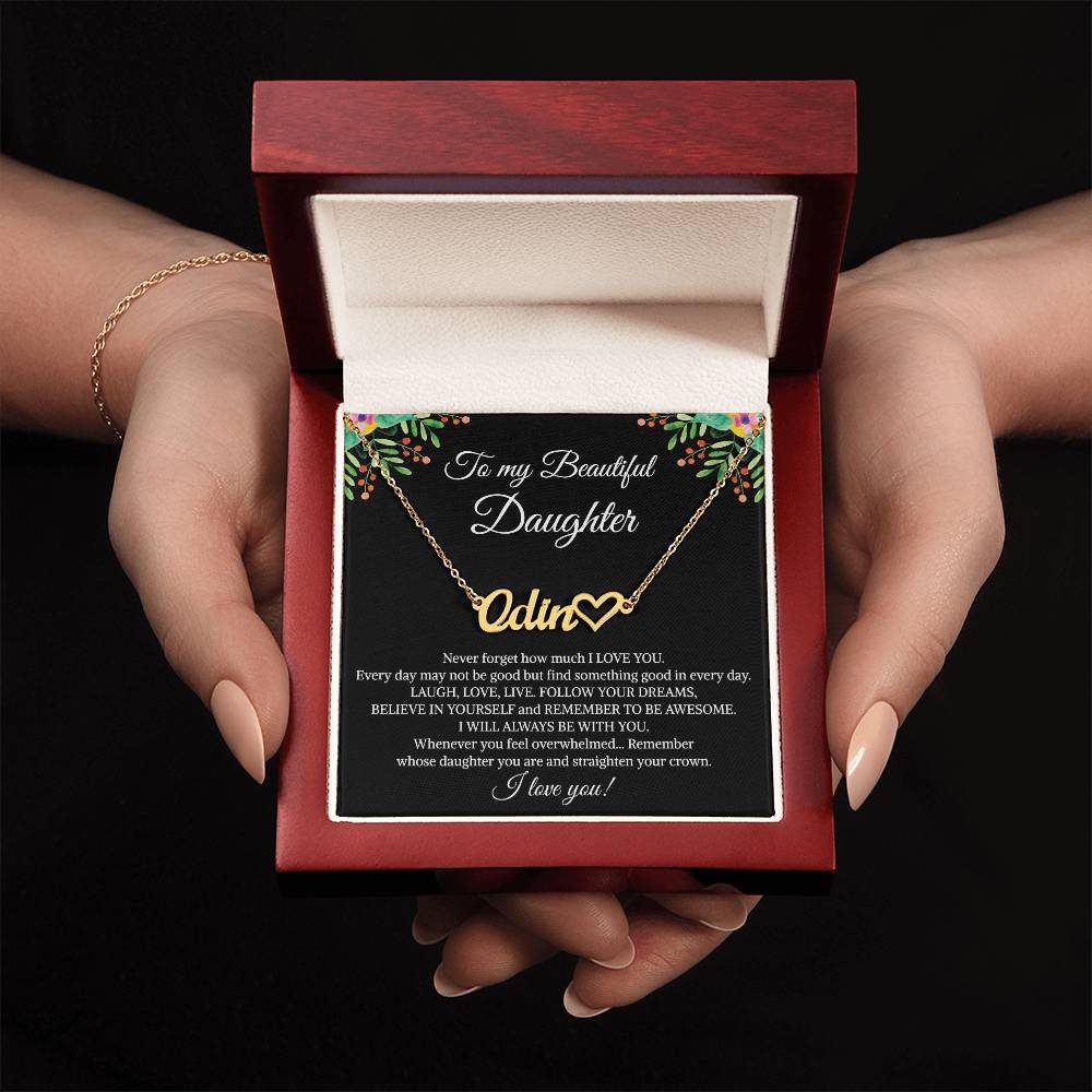 To My Beautiful Daughter Heart Name Necklace, Graduation Birthday Christmas Jewelry Gifts from Mom Dad With Heartfelt Message Card