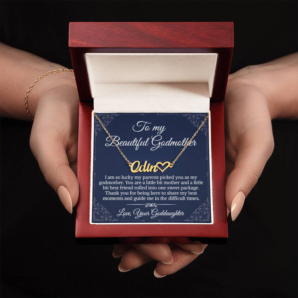 To My Godmother, Sentimental Gifts Love Sweet Signature Style Name Necklace, Message Card Box