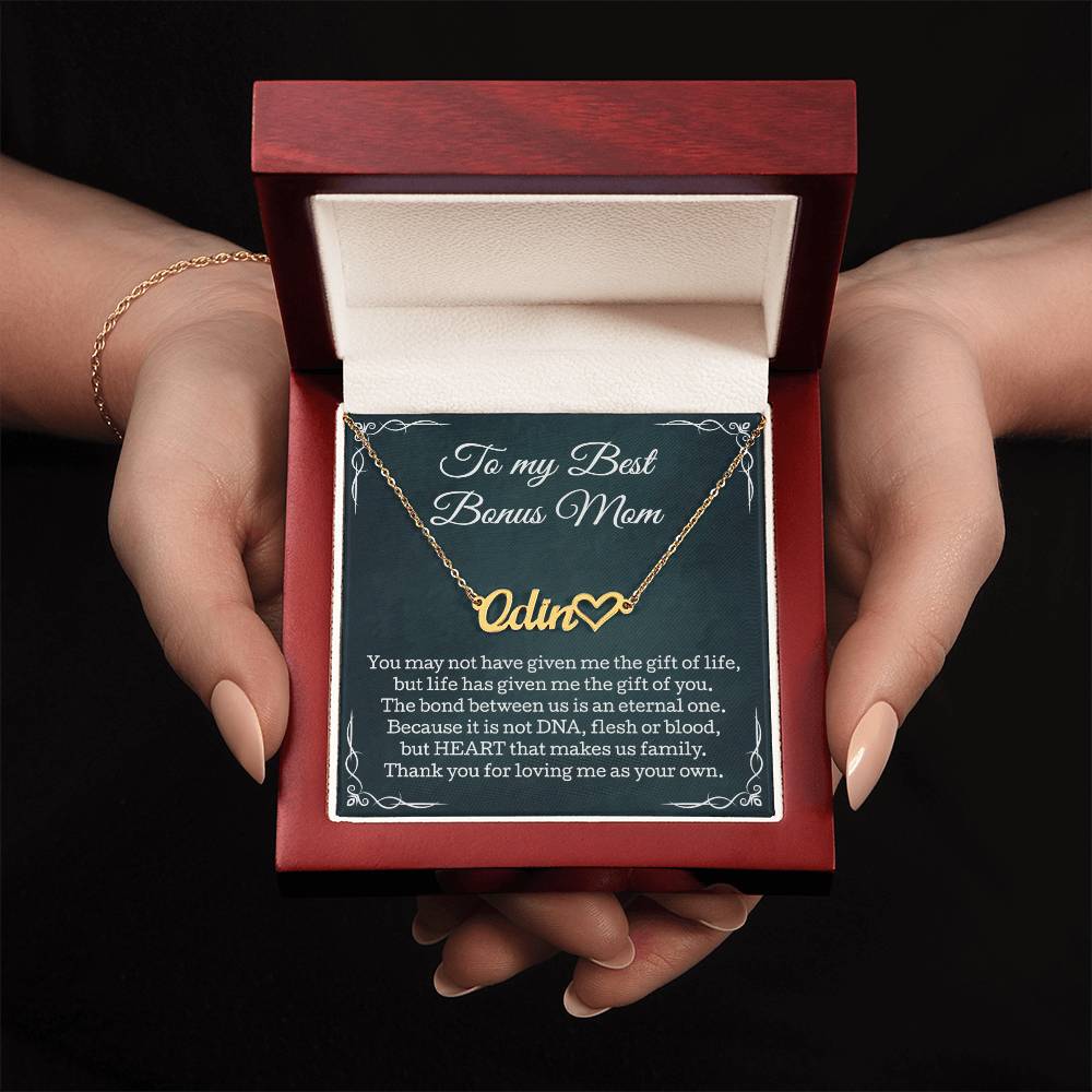 To My Best Bonus Mom Heart Name Necklace, Gift for Best Bonus Mom, Christmas, Birthday, Thank You Step Mom Gifts, Best Bonus Mom Jewelry