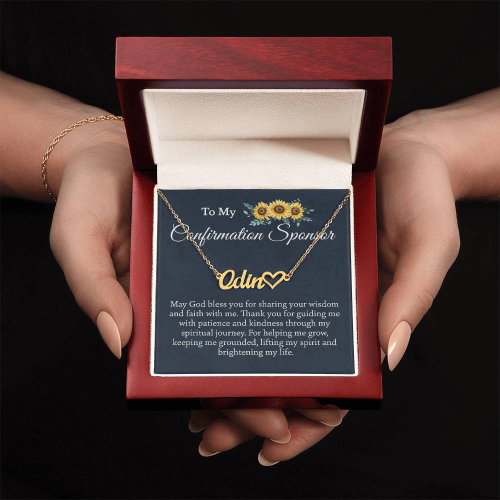 To My Confirmation Sponsor Necklace Jewelry Gift, Heart Name Necklace