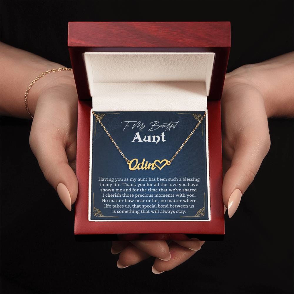 To My Beautiful Aunt Heart Name Necklace Gift, Exquisite Jewelry Pack with Gift Box, Perfect for Mother's Day, Thanksgiving, Christmas