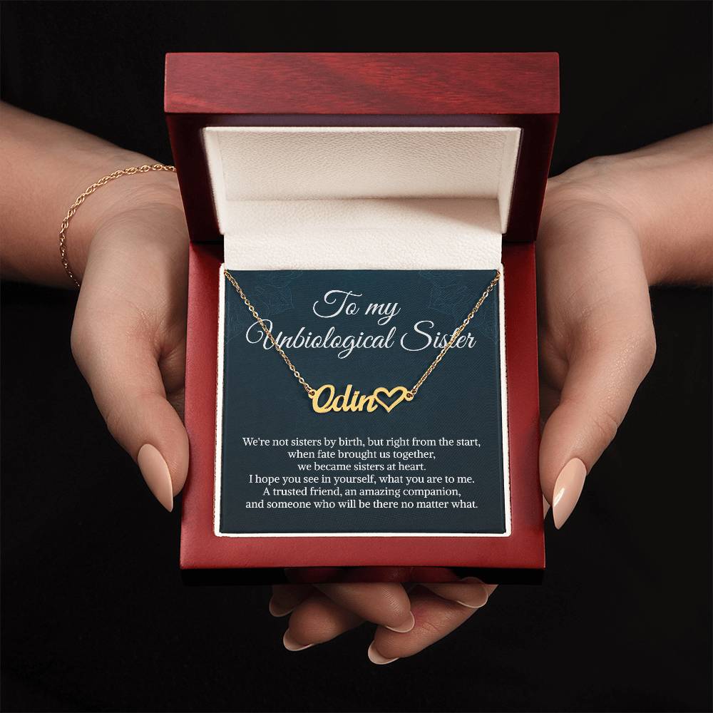 Unbiological Sister Heart Name Necklace Bonus Sister Necklace Sister in Law Necklace Name Necklace for Sister Birthday Gift