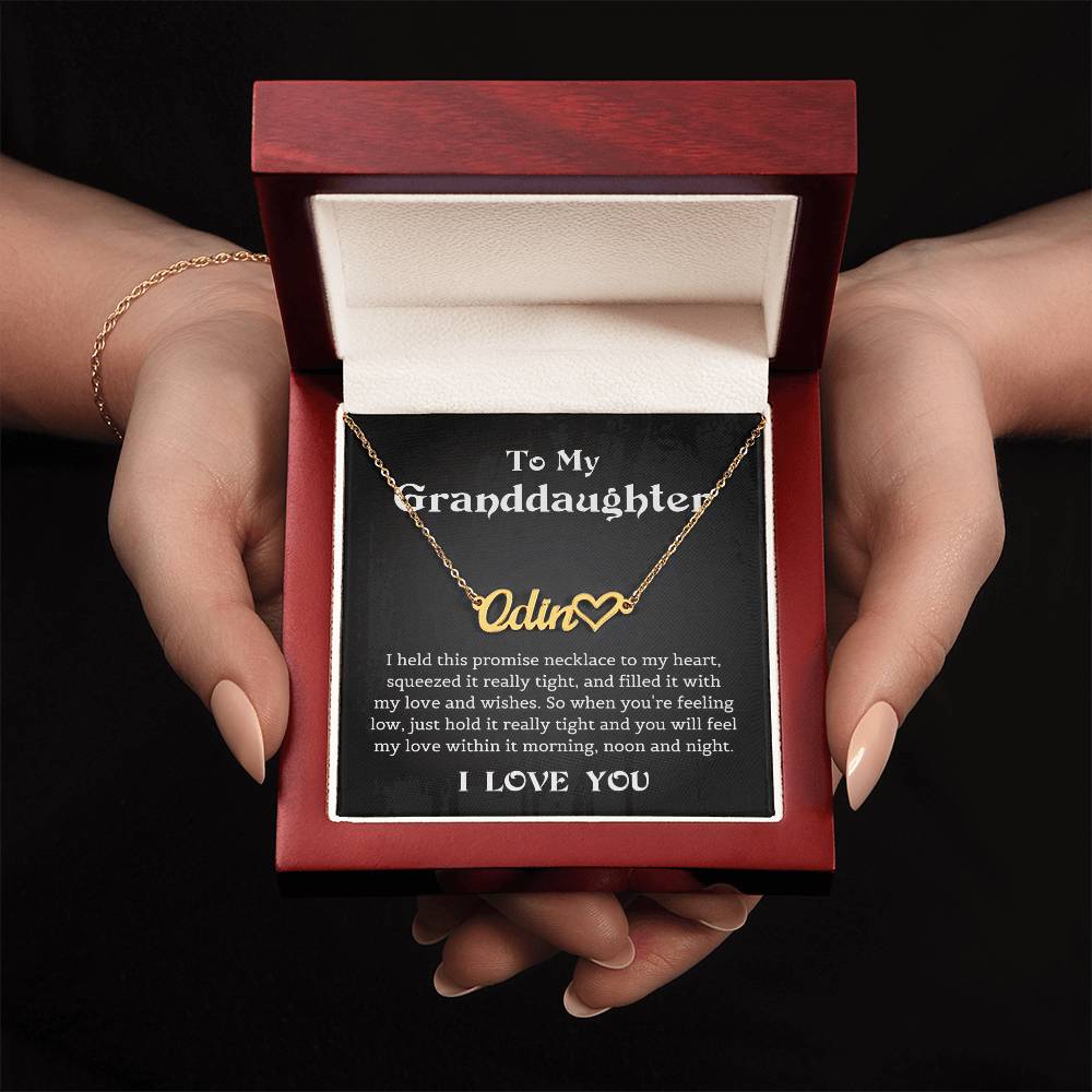 Granddaughter Birthday Gift, Heart Name Necklace from Grandmother with Thoughtful Message Card, Grandmother Granddaughter Necklace