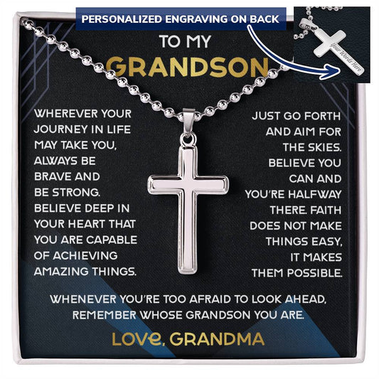 Personalized Cross Necklace for Grandson from Grandma, Grandson's Birthday Gift