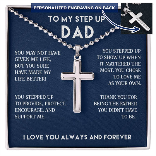 Personalized Step Dad Stainless Steel Necklace, Bonus Dad Christmas Day Gifts, New Marriage Gift for Stepfather, Gift for Step Dad for Kids
