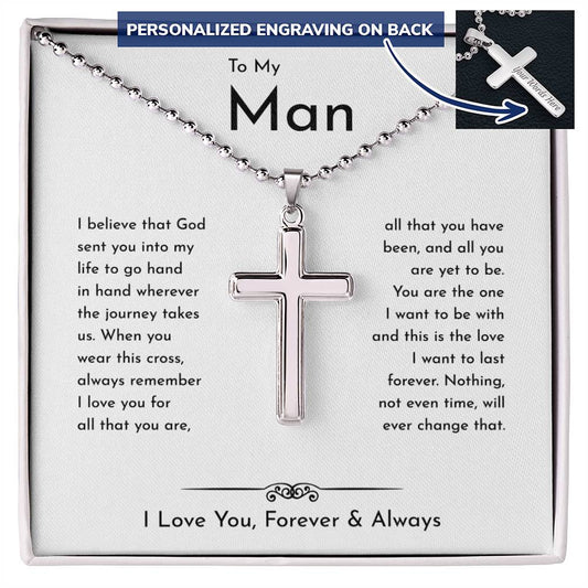 To My Man Personalized Cross Ball Chain  Necklace• Birthday Gift • Valentine's Day Gift • Christmas Gift • Anniversary Necklace