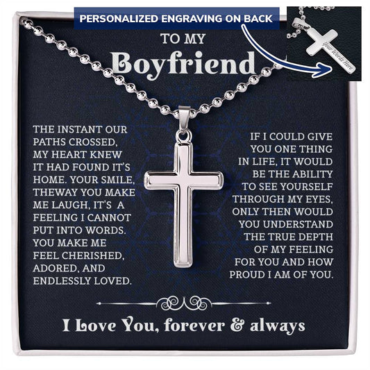 My Boyfriend Personalized Cross Necklace , Gift For Boyfriend, Boyfriend Christmas Gift, Birthday Gift, Anniversary Gift For Him