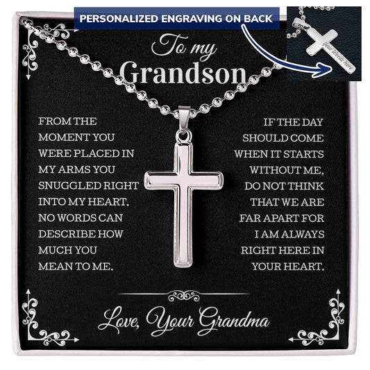 Grandson Gift from Grandma, Grandson Personalized Cross Ball Chain Necklace, Meaningful Gift for Grandson