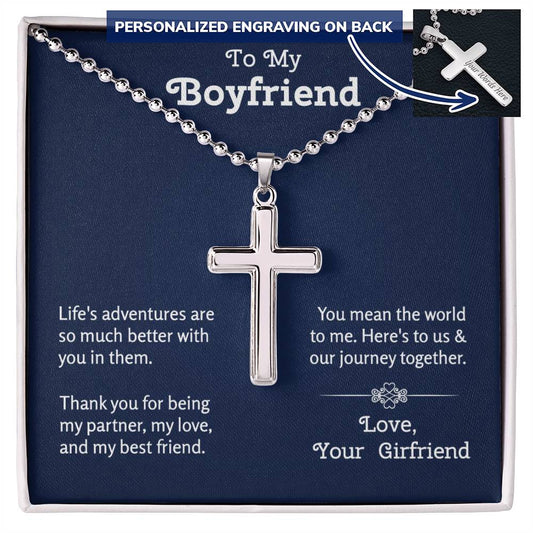 Gift for Boyfriend | Personalized Cross Necklace from Girlfriend | Boyfriend Anniversary Jewelry