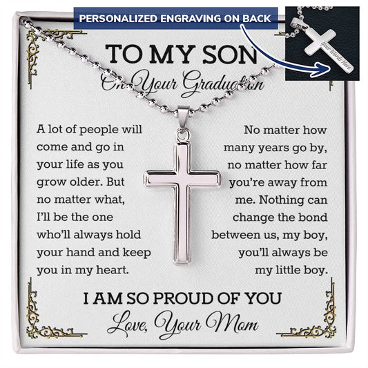 To My Son on Your Graduation I am so Proud of You Personalized Cross Necklace
