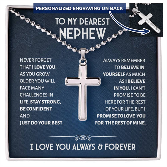 To My Dearest Nephew Personalized Cross Ball Chain Necklace, Nephew Gift for Men, Message Card Nephew Jewelry, Necklace for Nephew for Birthday