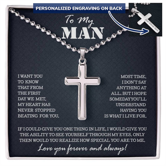 To My Man Personalized Cross Necklace, Gifts For Boyfriend From Girlfriend, Gifts For Husband From Wife