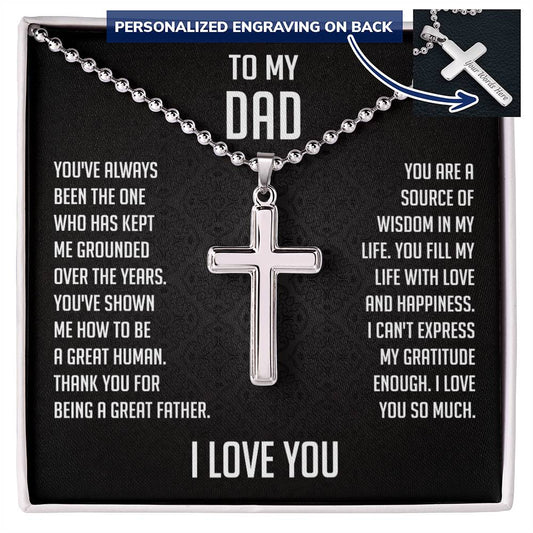 To My Dad Personalized Cross Necklace Ball Chain With A Sentimental Card, Birthday, Christmas Necklace Gift