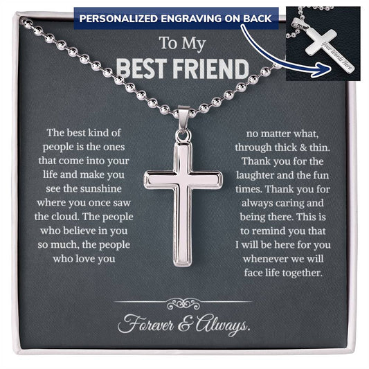 Necklace for Best Friend, Male Best Friend Gift, Birthday Gift for Guy Friend, Personalized Cross Necklace Ball Chain