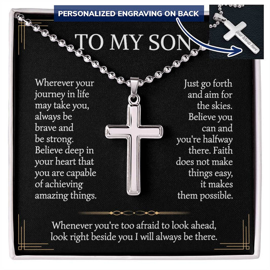 Son Gifts From Mom and Dad, Mother and Son Necklace, Birthday Gift For My Son Graduation Christmas Faith Cross Necklace Gift