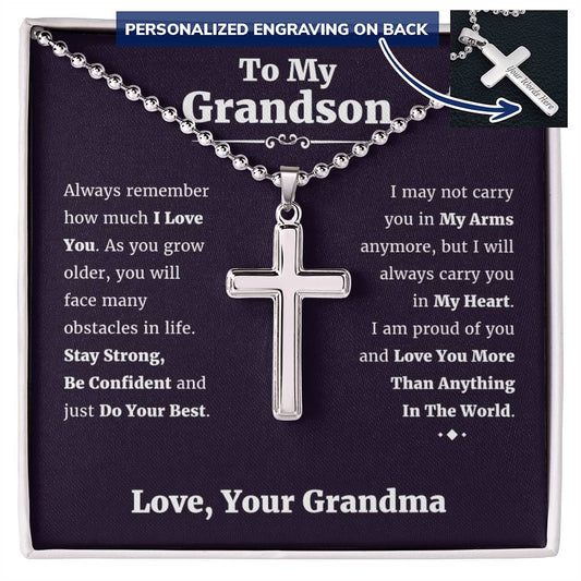 Grandson Birthday Gifts From Grandma Present For Grandson From Grandmother To My Grandson Necklace From Grandparents Cross Chain with Message Card and Gift Box