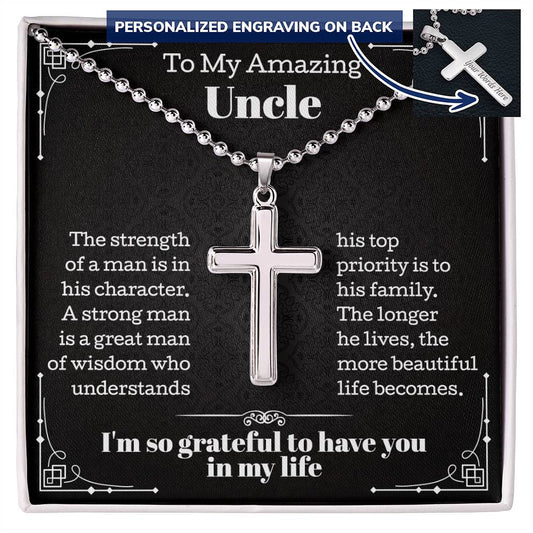 Personalized Cross Necklace for Uncle, Birthday Gifts for Uncle, Personalized Cross Necklace, Appreciation Necklace from Nephew or Niece