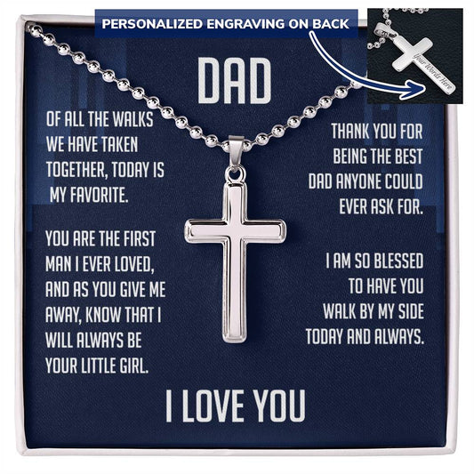 Personalized Cross Necklace Ball Chain, To My Dad Cross Necklace With Message Card, Meaningful, Gift Birthday For Dad
