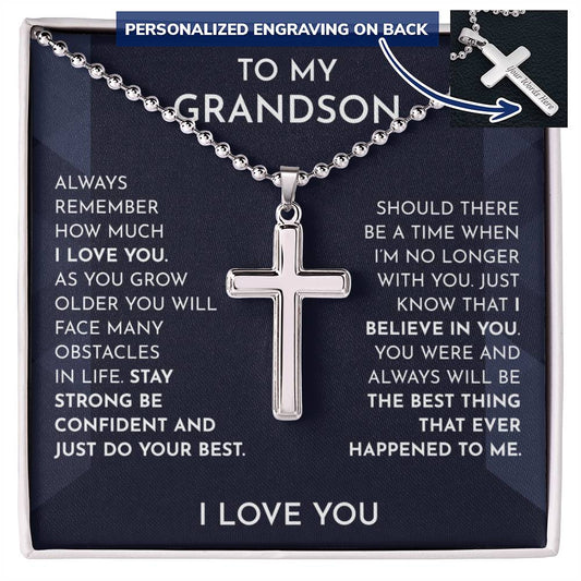 Grandson Cross Necklace, To My Grandson Necklace From Grandma Personalized Cross Necklace For Grandson, Grandson Birthday Necklace For Grandson