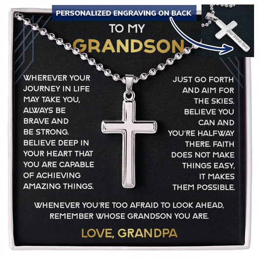 To My Grandson Cross Pendant Jewelry from Grandmother, Grandson Birthday Gifts From Grandma, Valentine's Day Father's Day Christmas Graduation Day Surprise Necklace Gifts For Grandson From Grandmother.
