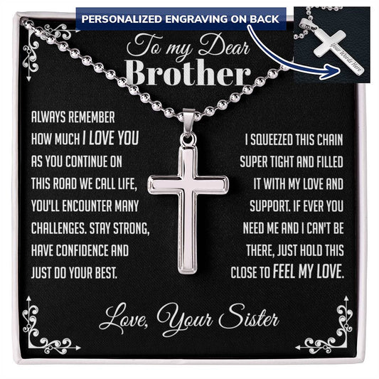 Brother Personalized Cross Necklace From Sister• Unique Gift for Brother from Sister • Birthday Gifts for Brother • Thoughtful Gift for Brother