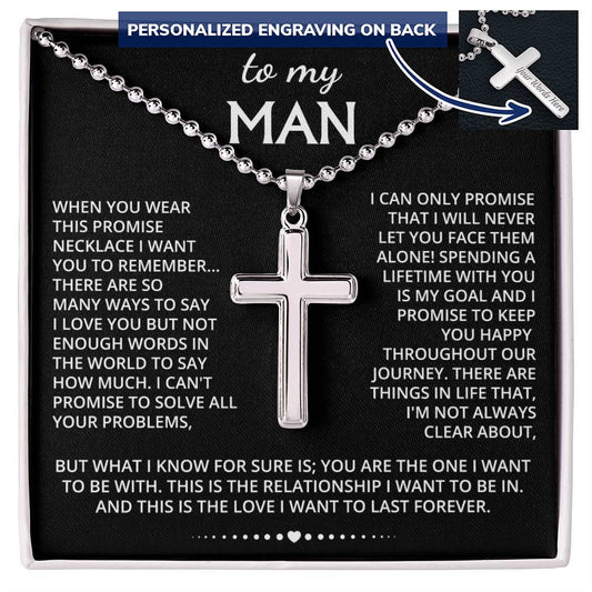 My Man Personalized Cross Necklace | Gift For Boyfriend From Girlfriend | Gift For Husband From Wife | Gift For Groom From Bride Wedding Day ball chain