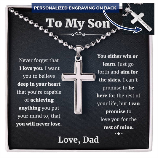 My Son From Dad, Son Gifts From Dad, Father and Son Necklace, Birthday Gift For My Son Graduation Christmas Faith Cross Ball Chain Necklace