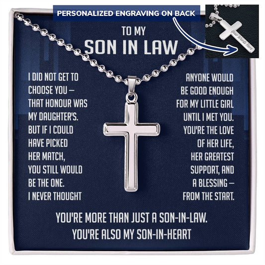 Necklaces Gifts for Son in Law, Personalized Cross Necklace  for Son in Law, Fathers Day Christmas Jewelry for Son in Law