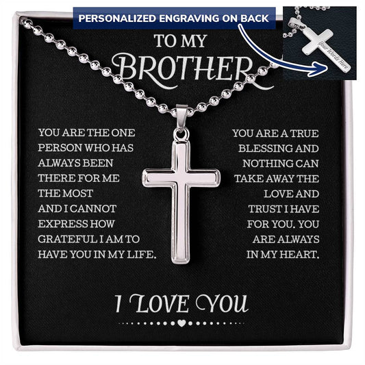 My Brother Personalized Cross Necklace, Unique Gift for Brother from Sister, Birthday Gifts for Brother, Thoughtful Gift for Brother