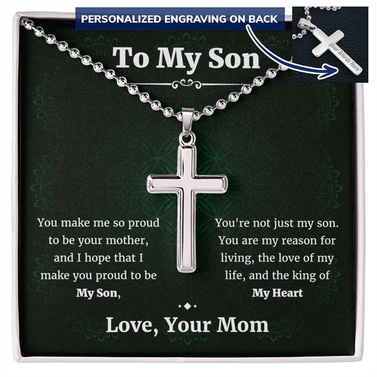 To My Son Personalized Cross Necklace  Ball Chain • Gifts from Mom to Son • Mother's Gift to Son • Son Birthday Gift • Unique Son Gift from Mom