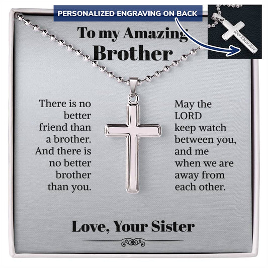 My Amazing Brother Personalized Cross Necklace Gifts For Brother From Sister Brother With Message Card