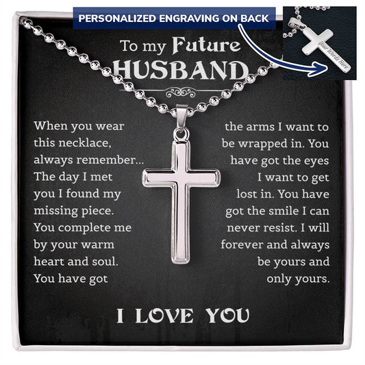 To My Future Husband Personalized Cross Necklace, Jewelry Gift for Him from Future Wife, Wedding Day Gift For Fiancé, Christmas Jewelry Gift