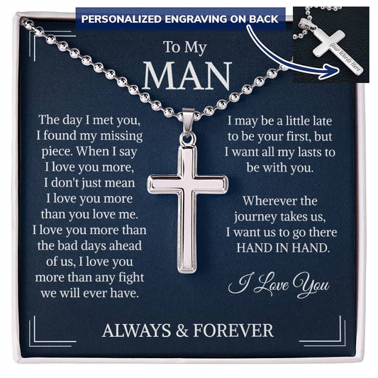 Personalized Cross Ball Chain Necklace for Him The Perfect Gift for Your Boyfriend on Anniversary, Birthday, Valentine's Day, or Christmas