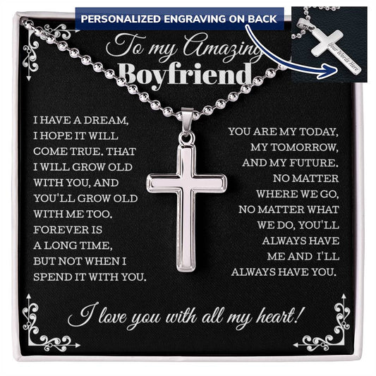 To My Amazing Boyfriend, Gift for Boyfriend, Personalized Cross Necklace from Girlfriend, Boyfriend Anniversary Christmas Jewelry