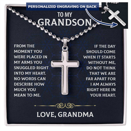 To My Grandson Personalized Cross Necklace, Heartfelt Jewelry Card, Meaningful Birthday Gift, Christmas Gift Grandson