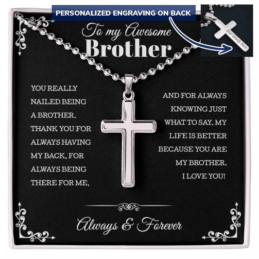 To My Brother Personalized Cross Necklace , Birthday Jewelry, Valentine's Day Gift, Christmas Necklace, With Blessing Card And Gift Box