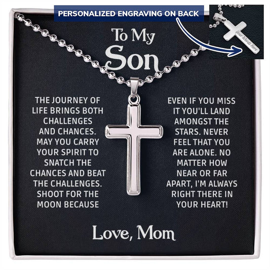 To My Son From Mom, Personalized Cross Necklace, Ball Chain Necklace