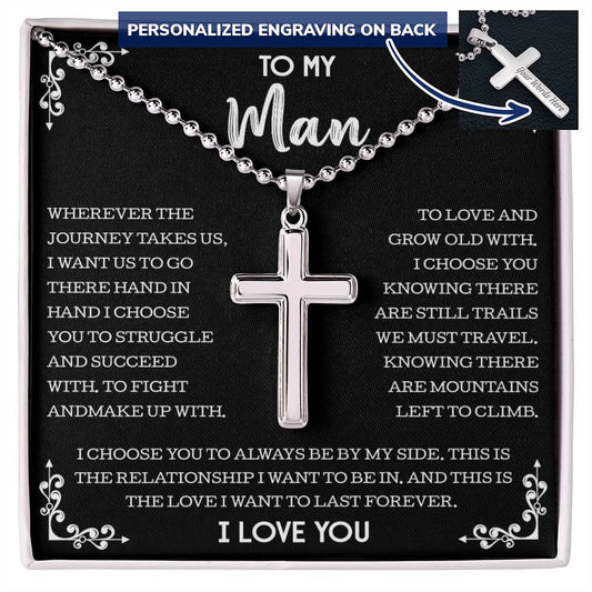 My Man Personalized Cross Necklace, Gift For Boyfriend From Girlfriend, Necklace For Husband From Wife