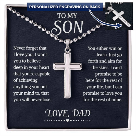 To My Son Personalized Cross Necklace From Dad, Son Gift From Dad, Father And Son Necklace, Christmas Birthday Graduation Gifts For Son