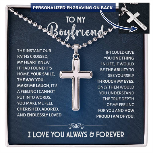 Boyfriend Gifts Personalized Cross Necklace Boyfriend Jewelry Fathers Valentines Day Gifts for Boyfriend Him Anniversary Religious Christmas Gifts