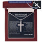 To My Son Cross Necklace - Personalized Gift from Mom for Birthday or Graduation, Symbolizing Love, Strength, and Wisdom
