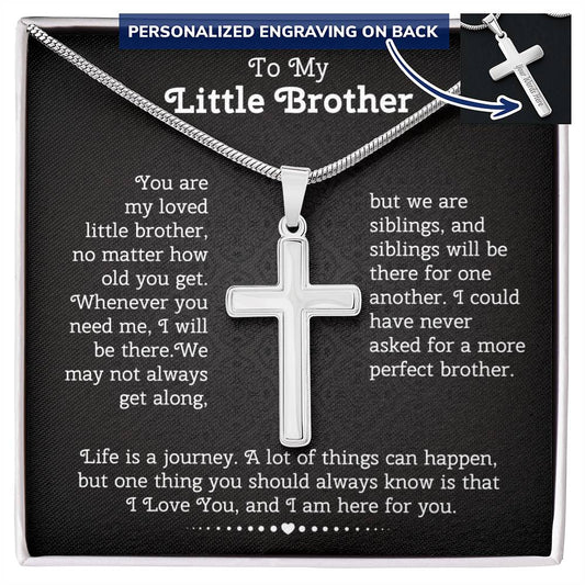 Gift for My Little Brother  Personalized Cross Necklace Snake Chain Necklace With Gift Box