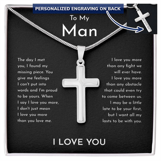 To My Man Personalized Cross Necklace, I Love You