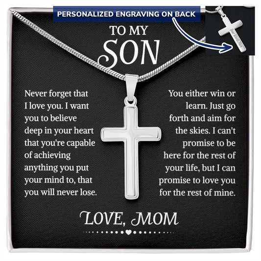 To My Son Cross Personalized Cross Necklace From Mom, Son Gifts From Mom, Mother And Son Necklace,  Christmas Birthday Gift For My Son Faith Cross Necklace, Cross Necklaces Gifts For Men