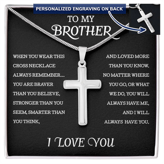 To My Brother Personalized Cross Necklace, Sentimental Gifts for Brother Birthday Gift For Brother from Sister Mens Necklaces Gold Silver Chain Christmas Gift for Brother