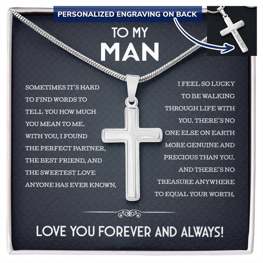 To My Man Personalized Cross Necklace, Man Necklace, Birthday Gift, Anniversary Gift, Christmas Gift