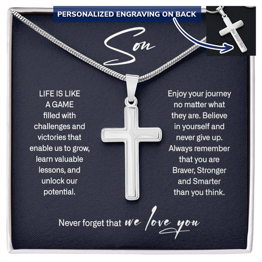 Son Personalized Cross Necklace  Gift Set From Mom Dad, gift for son, message necklace for men, birthday gift for him, graduation gift