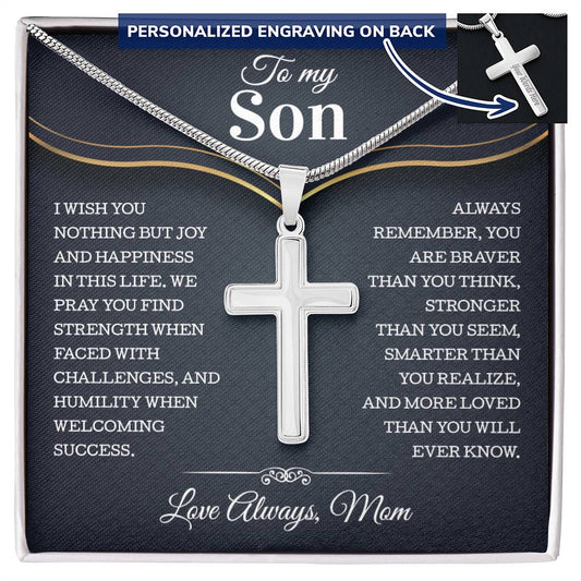 To My Son From Mom, Son Gifts From Mom and Dad, Mother and Son Necklace, Birthday Gift For My Son Graduation Christmas Faith Cross Necklace Present