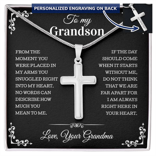 Grandson Gift from Grandma, Grandson Personalized Cross Necklace, Meaningful Gift for Grandson