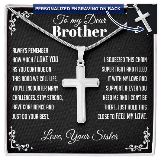 To My Brother Personalized Cross Necklace | Unique Gift for Brother from Sister | Birthday Gifts for Brother I Thoughtful Gift for Brother